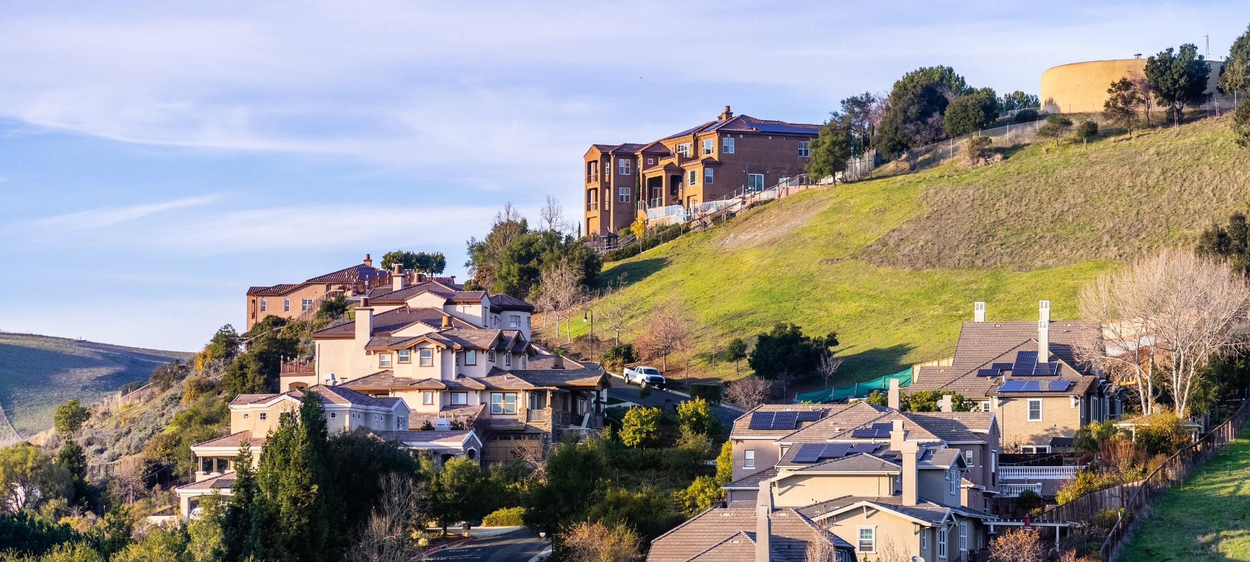 Real estate on a hill in residential area of Hayward, California